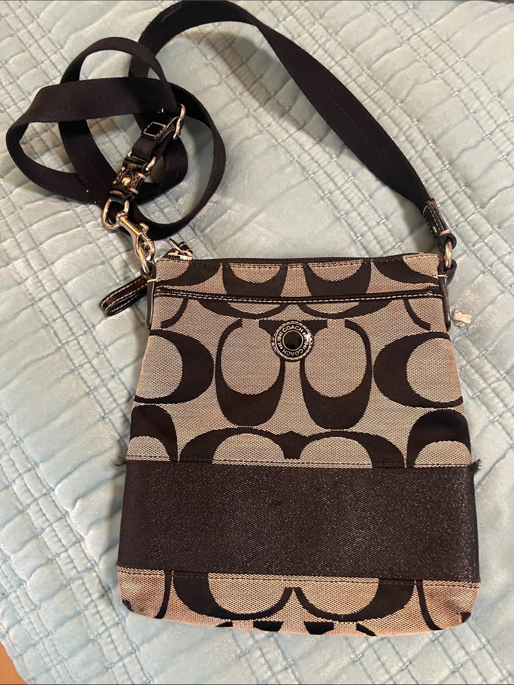 Coach Black and Tan Signature Crossbody